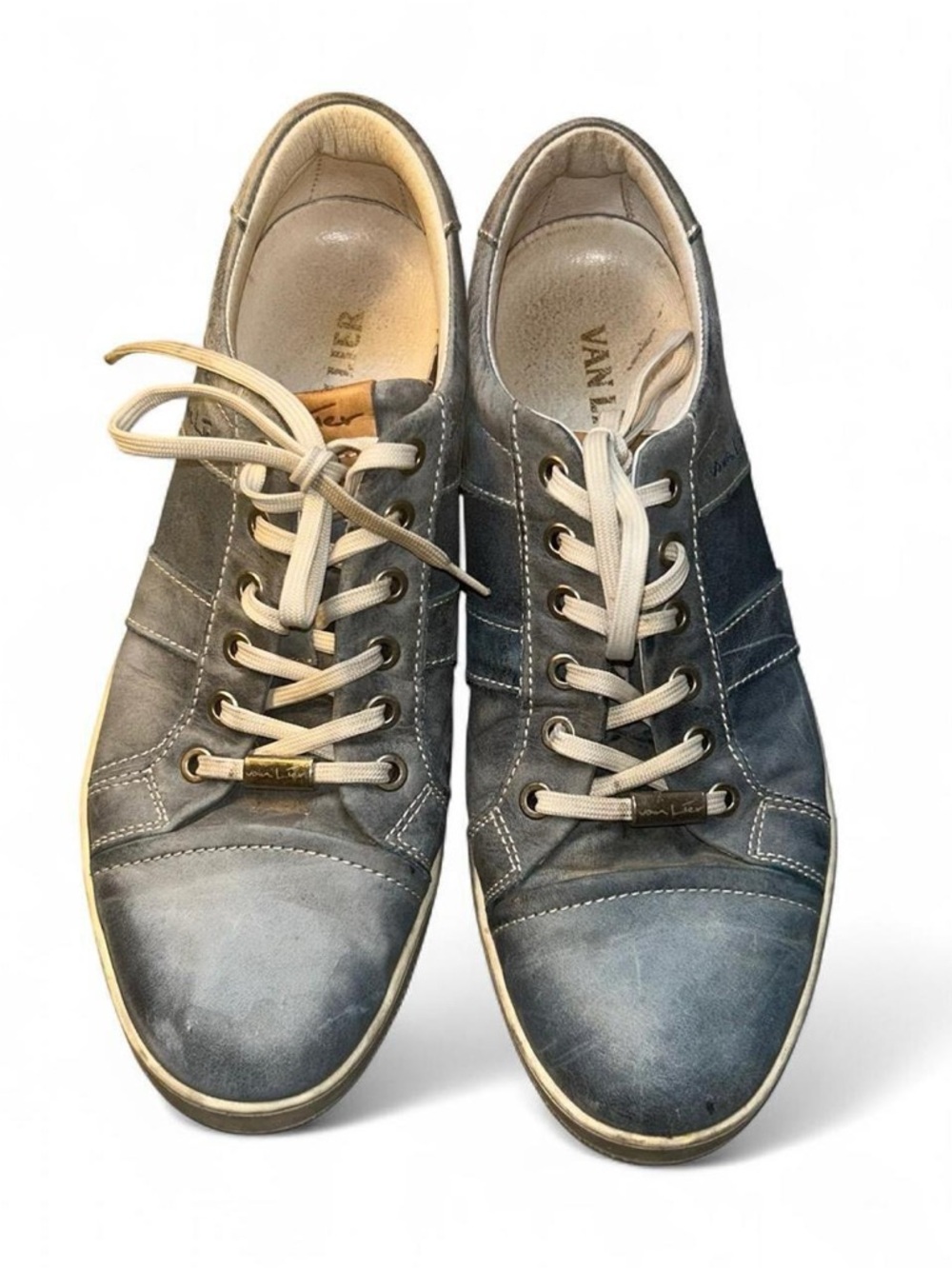 Men’s Lace-Up Leather Sneakers in Faded Blue by
